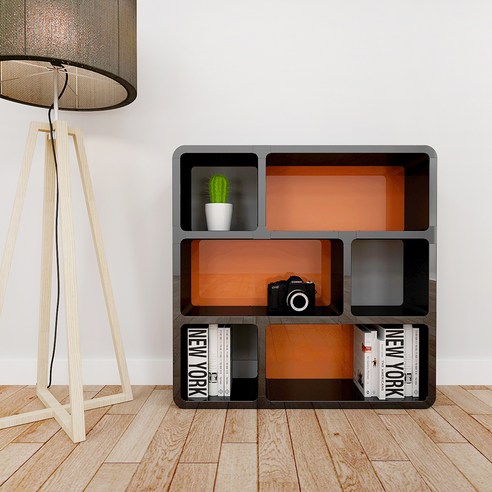 큐빅스 2 책장 M21-47B3, 블랙 + 오렌지