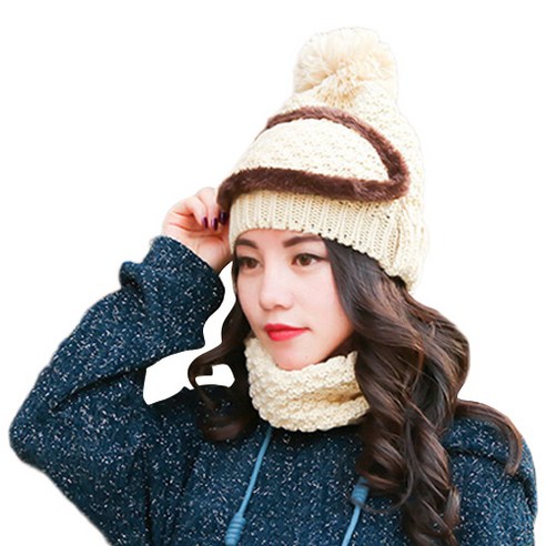 앤티스 여성용 베이지색 러블리 패션 워머 + 모자 세트 방한용품