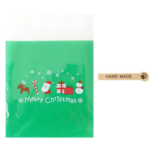 황씨네도시락 크리스마스아이콘쿠키봉투 그린 100p + 발바닥핸드메이드 스티커 크라 100p, 1세트