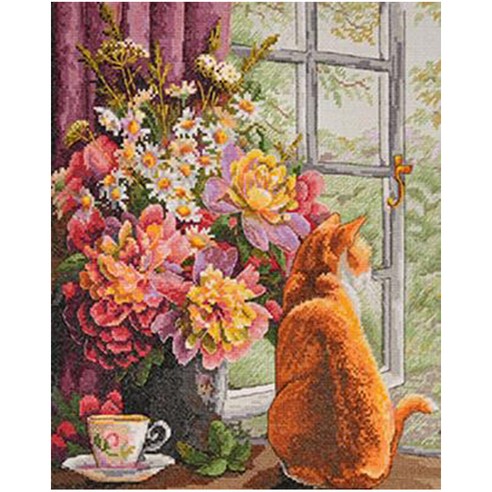 케이엠엘리 3D 보석십자수 DIY 키트 40 x 50 cm, 고양이의 오후, 1개