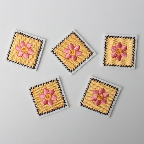 패션포인트 미니 자수 와펜 네모패치 28 x 28 mm, 꽃, 5개