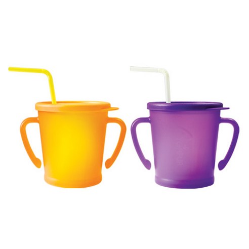 아가프라 매직빨대컵 300ml, 2개입, 오렌지, 퍼플