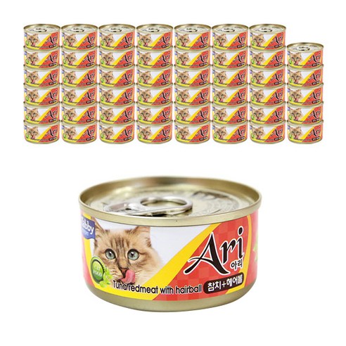 테비토퍼 아리 고양이 간식캔 생선 80g, 참치, 헤어볼, 48개입