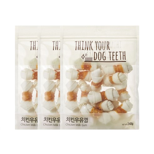 더주스 Think your dog teeth 딩고 소가죽 강아지 껌 소 15p, 치킨우유껌, 240g, 3개