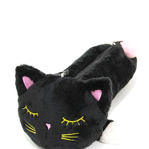 미니띠네 귀여운 캐릭터 고양이 필통, 블랙, 1개