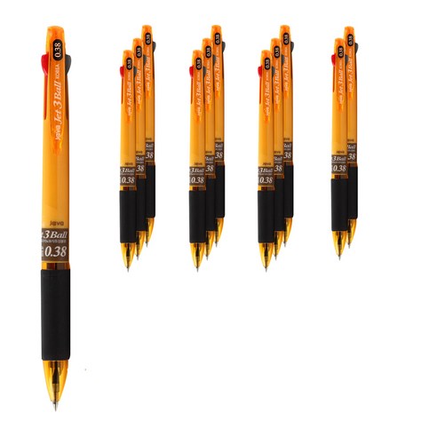 자바펜 초저점도 유성 3색볼펜 제트3볼 0.38mm, 옐로우, 12개입