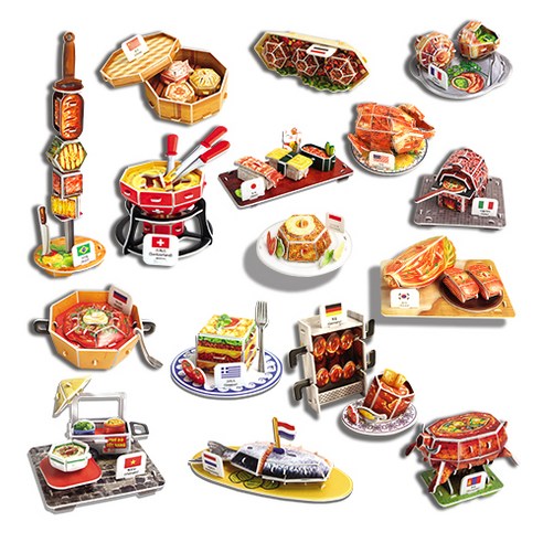 스콜라스 세계문화여행 세계의 전통 음식 16종 3D 입체퍼즐, 혼합 색상