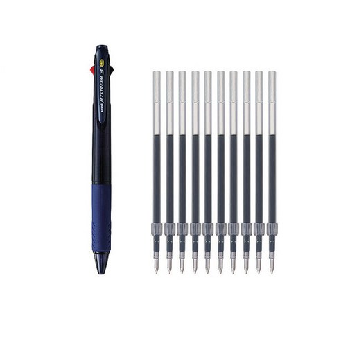 제트스트림 3색볼펜 0.38mm + 리필심 블랙 10p, 네이비, 1세트