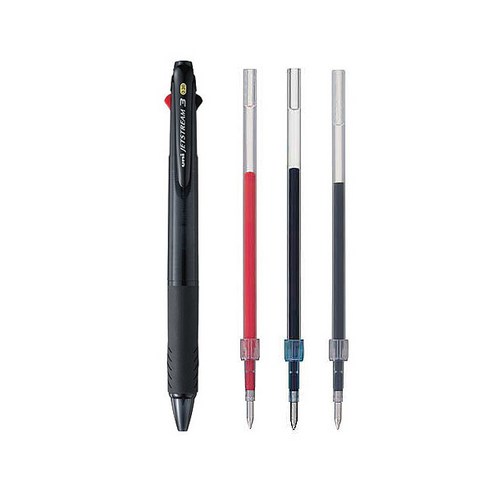 제트스트림 3색 볼펜 0.38mm + 리필심 흑 + 청 + 적, 블랙, 1세트