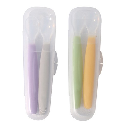 쁘띠누베 실리콘 이유식스푼 + 케이스 세트, GRAY, PURPLE, GREEN, YELLOW, 2개