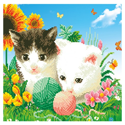 제제뉴 고양이한쌍 보석십자수 B1021, 혼합 색상, 1개