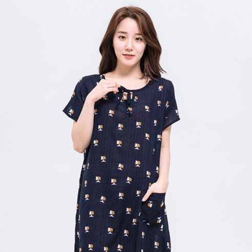 속옷미인 여성용 와플레이온 반팔 원피스 파자마
