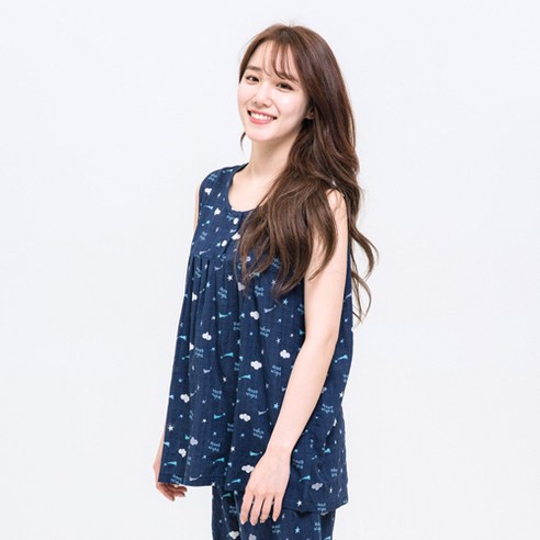 속옷미인 여성용 와플레이온 나시 상하의 세트 파자마