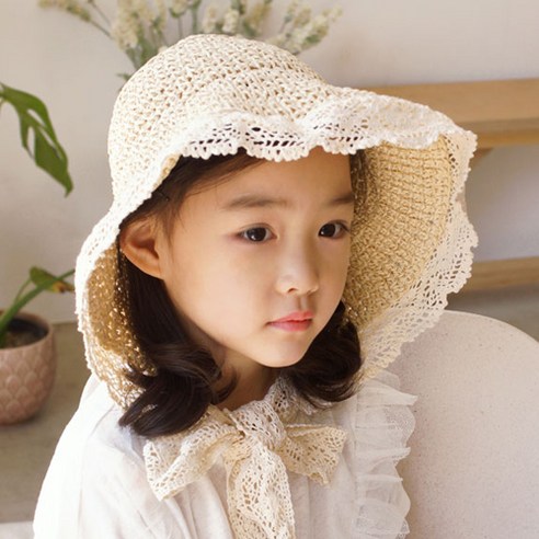 우주아이 여아용 실비아 밀짚보넷