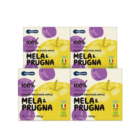 베베쿡 유기농 멜라퓨레 100g x 2p, 사과 + 푸룬 혼합맛, 200g, 4개