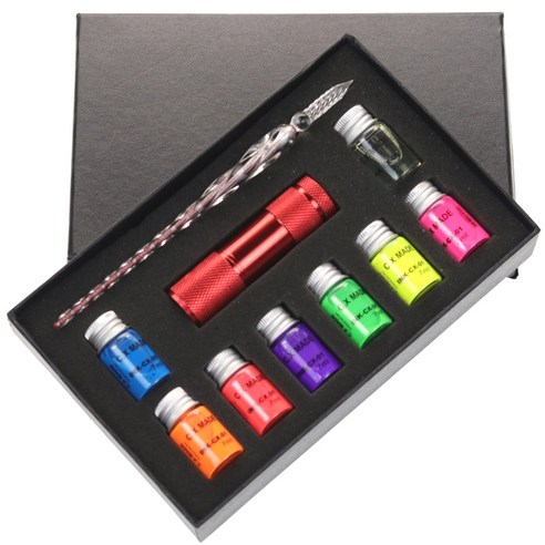 멜팅홈 형광잉크 크리스탈 유리 만년필 세트, 0.5mm, 레드