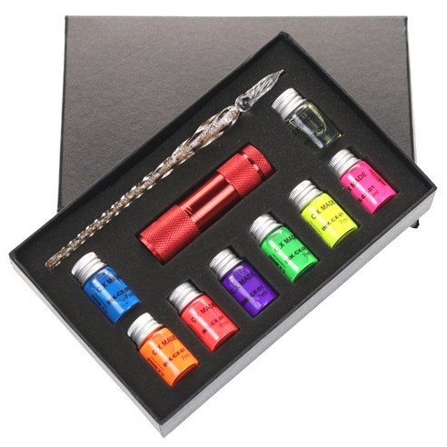 멜팅홈 형광잉크 크리스탈 유리 만년필 세트, 0.5mm, 브라운