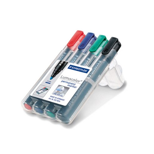 스테들러 352 루모컬러 라운드팁 유성 마카 2.0~5.0mm 4색 세트, 흑색, 청색, 녹색, 적색, 1세트