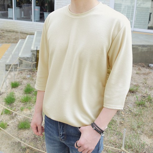 머시따 남성용 엠보 7부 티셔츠, 베이지