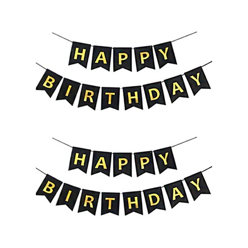 파티데코 생일파티깃발 골드 가랜드 2세트, 블랙