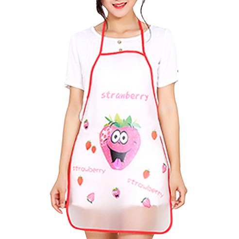 마켓피오 주방 일회용 PVC 방수 캐릭터 앞치마, 딸기, 10개입