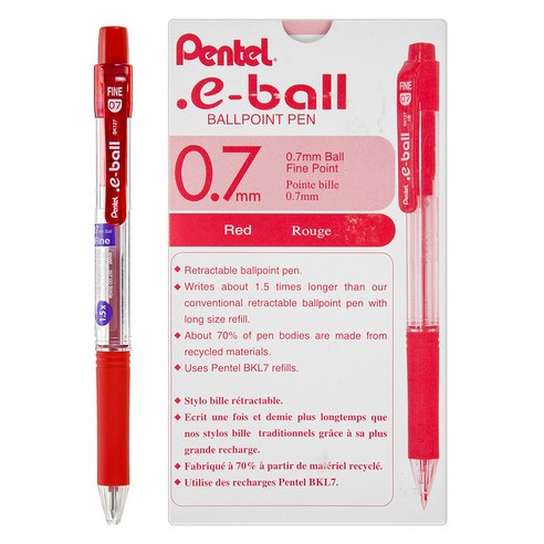 펜텔 다띠 유성볼펜 0.7mm BK127-BO, RED, 12개