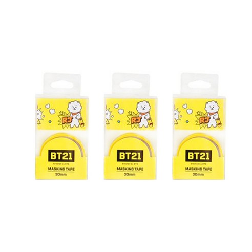 라인프렌즈 BT21 마스킹테이프 30mm, 옐로우, 3개