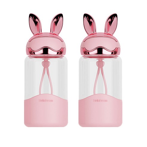 푸코 파일럿래빗 내열유리 보틀 2p, 로즈핑크, 340ml