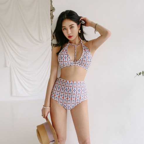 벤디스 여성용 나오미 볼륨 하이웨스트 플라워 비키니 F337, 화이트