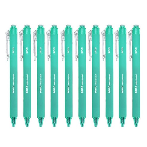 신지 토모 퀵 드라이 중성펜 0.38mm, 그린, 10개
