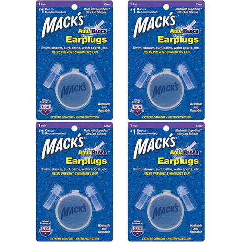 Macks 아쿠아블록 실리콘 수영 귀마개 투명색 2p, 4세트