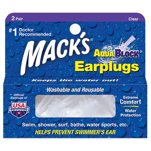 Macks 아쿠아블록 실리콘 수영 귀마개 투명색 4p, 1세트
