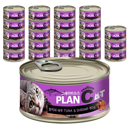 바이캣 고양이 플랜씨 그레이비소스 프리미엄 캔간식, 혼합맛(참치/새우), 80g, 24개