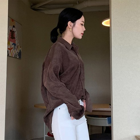 오키진 여성용 코듀따뜻 박시 남방