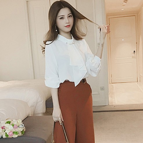 포플러앤씨 아리 타이리본 블라우스 진주코사지