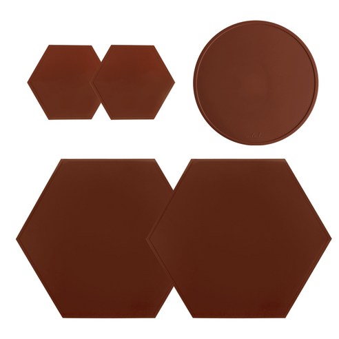 에이드엘 헥사곤 실리콘 테이블웨어 2인세트, 초코브라운, 395 x 343 mm