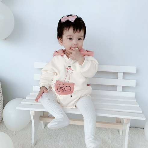 맘스케어 기린포켓 배색후드 긴팔수트