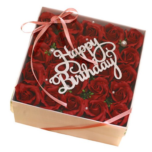 인내추럴 조화 비누플라워 생일축하 플라워박스, 바이올렛