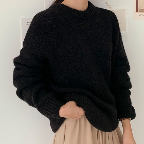 아모르데이 여성용 히릿라운드 민자 심플 소프트 스웨터