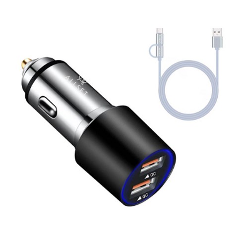 올셋 퀵차지 3.0 듀얼 차량용 고속 충전기 + 5핀 C타입 USB케이블, allset-2, 블랙