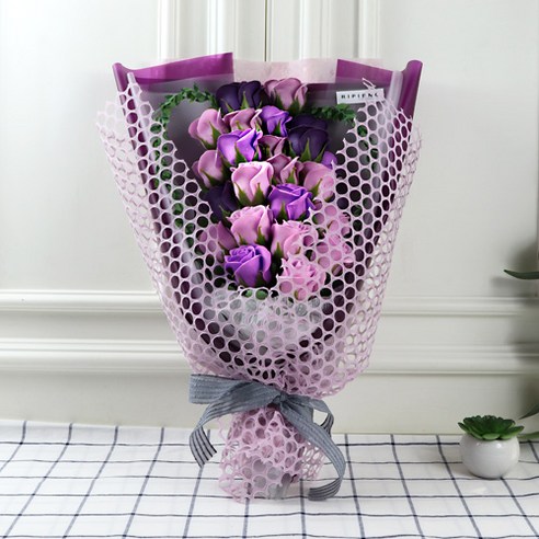 리피에노 조화 러브스토리 꽃다발 + 비닐가방, 퍼플