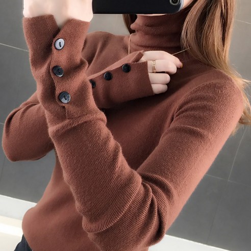 알럽홈 여성용 롱소매 니트 하이넥 스웨터