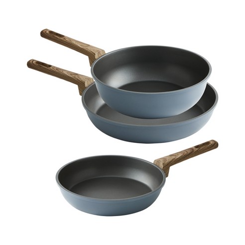 락앤락 우디 인덕션 프라이팬 세트 3p, 블루, 프라이팬 24cm + 30cm + 웍 26cm