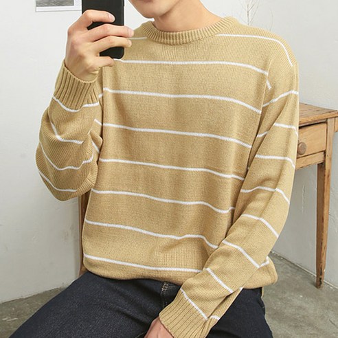 머시따 남성용 루즈핏 단가라 니트