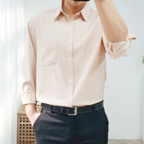 더클래식 남성용 오버핏 스판 링클프리 와이 카라 셔츠 남방