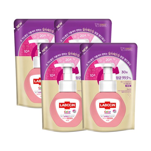 랩신 컬러체인징 핸드워시 리필 베리향, 200ml, 4개