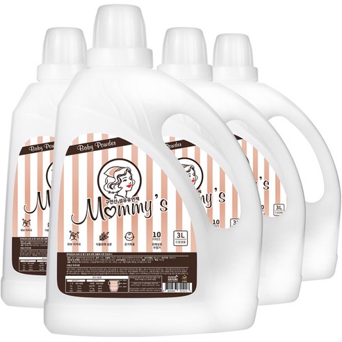 마미스 구연산 섬유유연제 베이비파우더향 본품, 3L, 4개