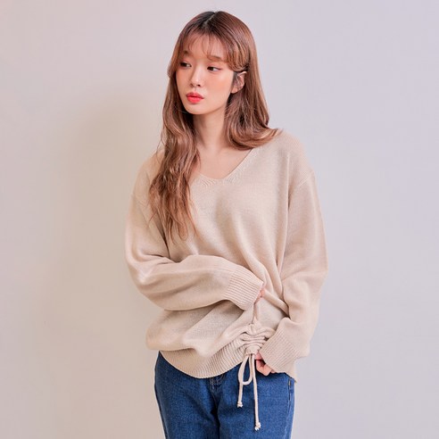 반에이크 여성용 스트링 브이넥 니트