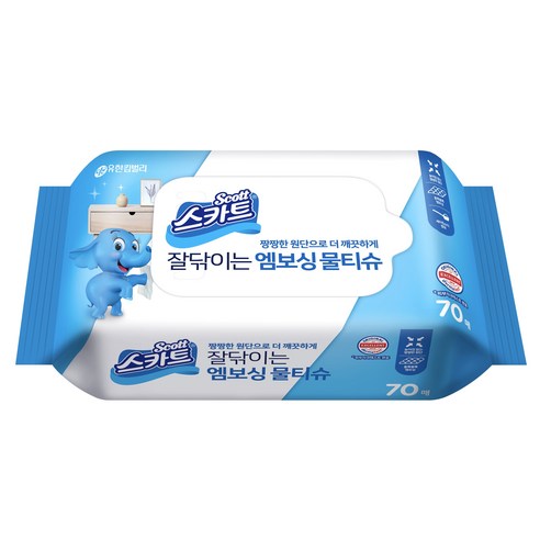 스카트 잘닦이는 엠보싱 물티슈 70매, 1개