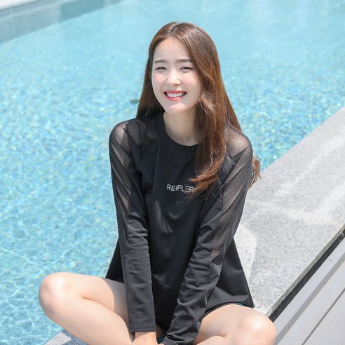 레이플러 여성용 A라인 시스루 래쉬가드 상의 AT569